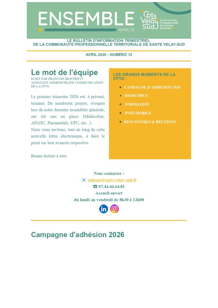 Ensemble : la lettre électronique de la CPTS Velay Sud